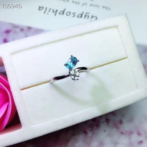 Fashion simple Flower round Natural blue topaz gem Ring Natural gemstone ring S925 silver women girl gift party party Jewelry