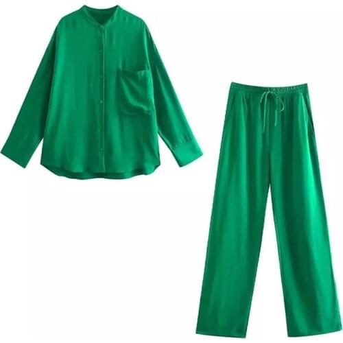 Nlzgmsj Za Two Piece Set Women 2021 With Pocket Woman Shirts Tops High Waist Drawstring Casual Trouser Women Pants Sets 202107