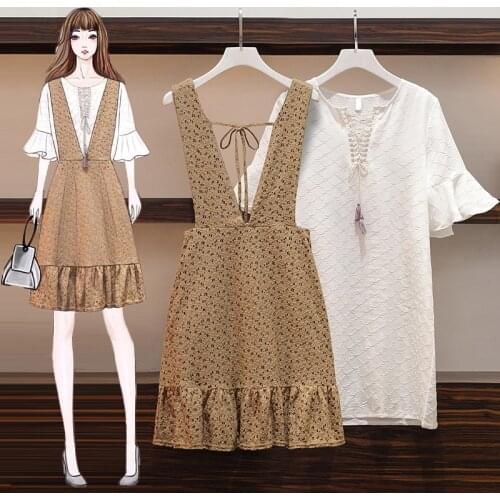 2021 Summer Women Overall Sets Oversized Fashion Casual Lady White Long T-Shirt + Sleeveless Strap Dress Clothes KE988