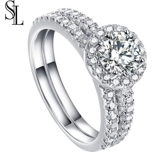 SL Rhinestone Diamond Wedding Ring Set For Women White Zirconia Engagement Rings Fine Jewelrys Anniversary Gift