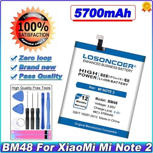LOSONCOER 5500mAh BM48 For Xiaomi Note 2 Battery Batterie Bateria