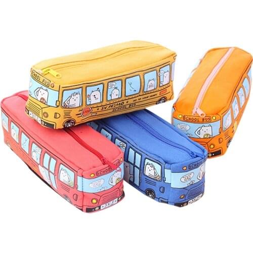 Kawaii School Bus Pencil Case large capacity canvas car shape pencil bag Supplies Zipper Bag Creative Fabric Pencil Pouch NEW