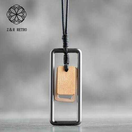 Fashion Women Long Chain Pendent Simple Necklaces Vintage Rope Leather Wood Zinc Alloy Geometric Pendant Necklaces Jewelry Gifts