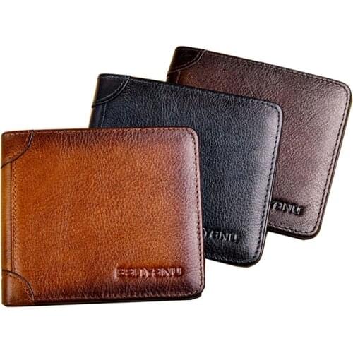 Male Classic Vintage Genuine Leather Wallet Men High Quality Minimalism Business Card Holder RFID Blocking Wallet Bag Purse Man