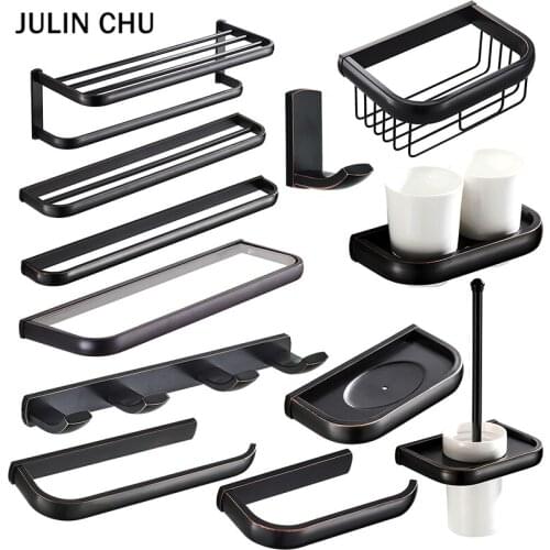 Black Bathroom Accessories Set Kit Antique Towel Shelf Rail Toilet Brush Holder WC Paper Roll Hanger Robe Hook Ceramic Cup Rack
