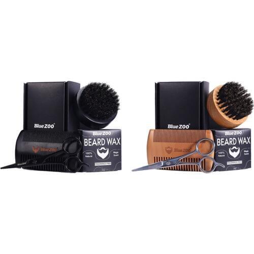 Mens Beard Care Grooming Kit with Mustache Wax Brush Comb Scissor Gift Set
