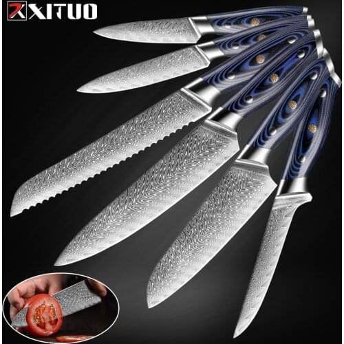 XITUO Chefs Knife Damascus Professional Japanese Sharp Sankotu Cleaver Slicing Boning Utility Kitchen Knife Home Cooking Tools