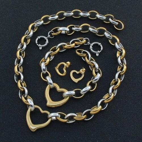 Muybien New design Simple Stainless Steel gold color Necklace and Earrings Jewelry sets For Women SEUJBXBJ