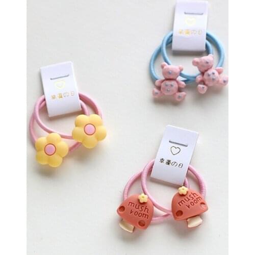 2PCS Flower Bear Cute Princess Headwear Kids Elastic Hair Bands Children Hair Ties Ropes Girls Accessories Baby Headdress