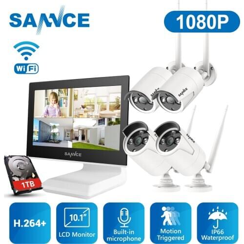 SANNCE 4 Channel Wifi 1080P ip camera NVR CCTV Wireless Camera System 4CH wifi NVR kit wifi NVR kits CCTV kit 1TB HDD
