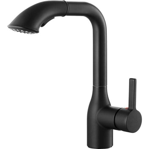 Bathroom Basin Faucets Solid Brass Sink Mixer Crane Tap Hot & Cold Deck Mounted Pull Out Spray Nozzle Liftable Black/Chrome