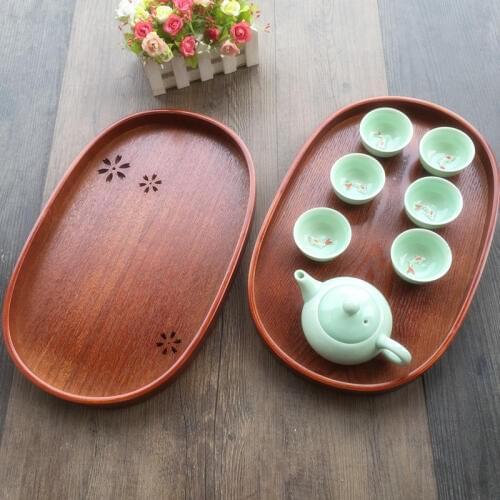 Japanese wood sakura hollow cup tea tray European cherry blossom fruit dish oval plate household wooden bread pallet tableware