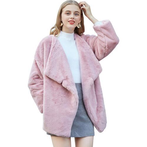 ZADORIN 2020 Winter Elegant Women Faux Rabbit Fur Coat White Pink Oversize Faux fur Coats Fluffy Jacket Women Long Fur Coat Pele