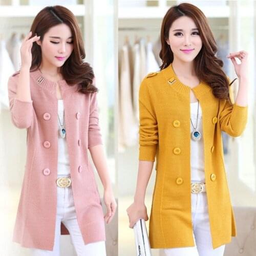 2021 Women Single Breasted Long Sweater Female Long Sleeve Knit Cardigan Female Pockets Long Coat Soft Knitted Outwear H469