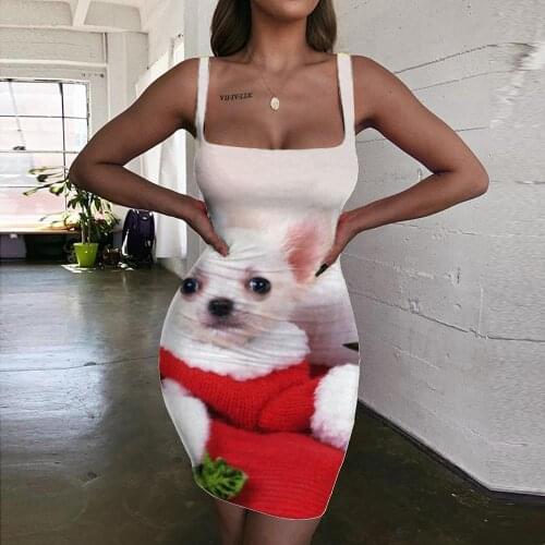 KYKU Brand Christmas Dress Women New Year Vestido Sexy Animal Ladies Dresses Harajuku Halter Sleeveless Lovely 3d Print