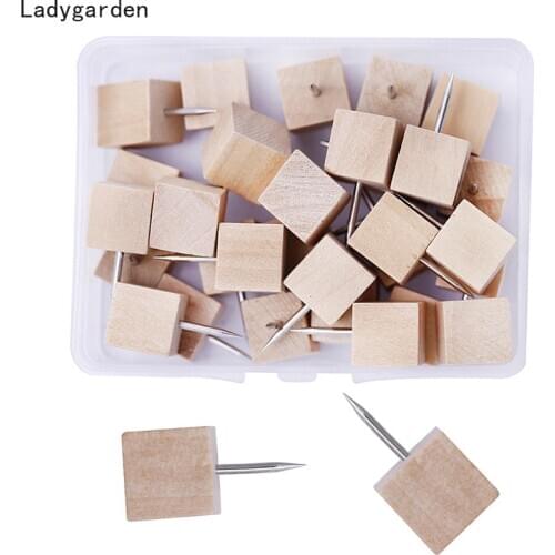 100PCS 20mm Wooden Thumbtack Drawing Push Pins Quadrate Wood Head Photos Cork Board Posters Calendar School Office Supplies