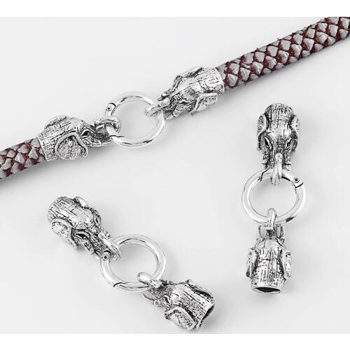 2sets Elephant Head Nose End Cap Spring Clasp For 8mm Round Leather Cord Diy Bracelet Necklace Jewelry Findings