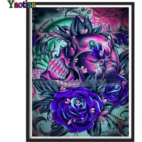 5d Diy Diamond Painting Blue Rose Skull Full Square Round Diamond Embroidery Mosaic For 2021 New Arrivals Gift Halloween Decor