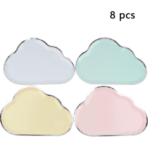8Pc/Set Cloud Theme Disposable Tableware Baby Shower Birthday Decoration Tablecloth Plate Cups Napkins Fork Spoon Party Supplies