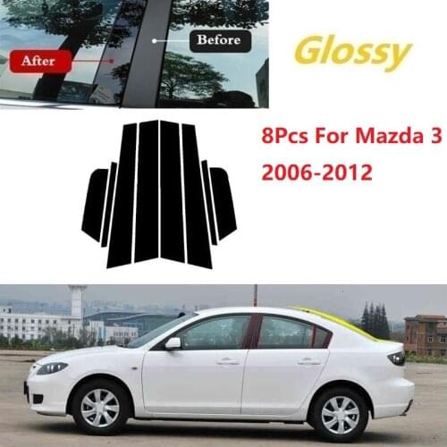 8PCS Polished Pillar Posts Fit For Mazda 3 2006-2012 Window Trim Cover BC Column Sticker Chromium Styling