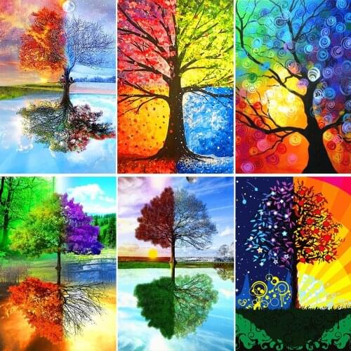 5D Diy Diamond Painting Color Four Seasons Tree Cross Stitch Kit Full Drill Embroidery Mosaic Art Picture of Rhinestones Decor
