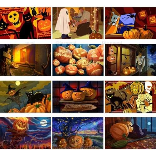 DIY 5D Diamond Painting Halloween Festival Gift Full Drill Mosaic Picture Halloween Cat Cross Stitch Art Diamond Embroidery