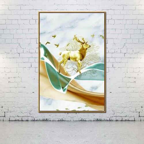 Artcozy Oil Canvas Painting golden deer For Home Decoration Wall Art