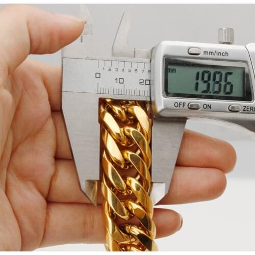 Dubai Gold 9/11/13/16/20mm Wide Cuban Link Chain Stainless Steel Bracelet/Necklace Cool Mens Jewelry 7-40" Custom Sizes
