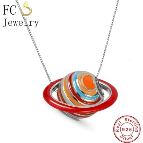925 Sterling Silver Magic Circle Global Enamel Saturn Universe Pendant Necklace For Women Girl Chain Choker Trinket 2021 Trends