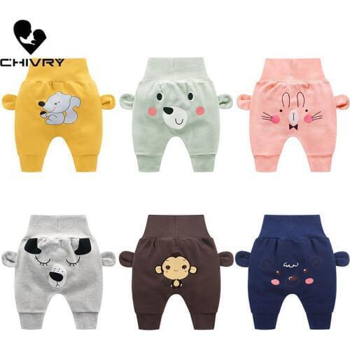 Chivry Spring Autumn 2019 New Girls Boys Cute Cartoon Animals Print Cotton Elastic Waist Pants Casual Kids Baby Clothing