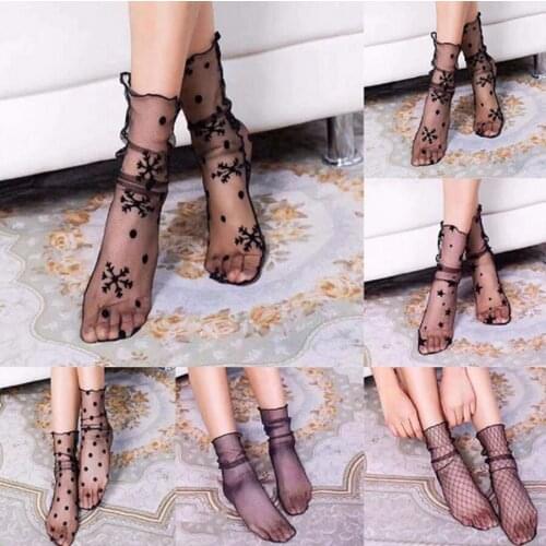 DHL 500pair Lace Fishnet Embroidered Women Socks Ankle Short Socks Ruffle Sexy Mesh Socks