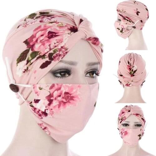 Floral Print Elastic Turban for Women Fashion Headband New Turban Button Turban Fashion Muslim Hijab Scarf Headscarf Bonnet 2021