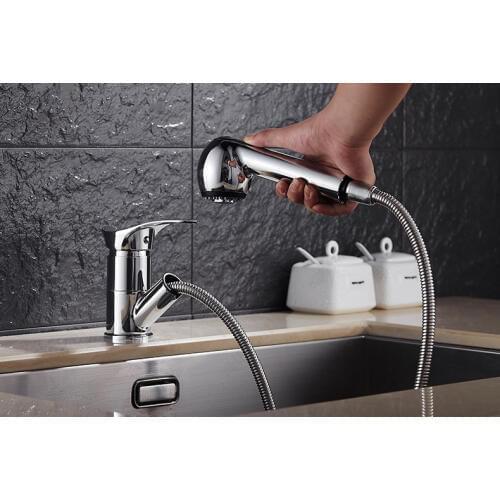 Free Ship Chrome Kitchen faucet brass faucet hot and cold sink tap Water Tap with pull out shower head Kitchen Mixer