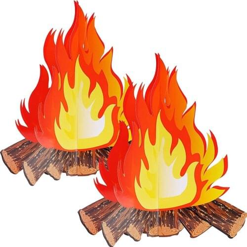 2PC/Set 12 Inches Height Artificial Fire Paper Fake Flame 3D Decorative Cardboard Campfire Center Flame Torch for Campfire Party