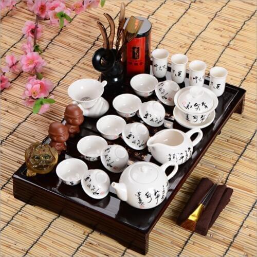 Chinese Kung Fu Tea Set Drinkware hand write Tang poetry include tea tray,Tureen Infuser Tea Tray gift packaging teaset