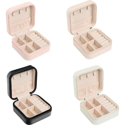 Jewelry Box Portable Storage Box Organizer Earring Holder Zipper PU Leather Women Stud Earrings Jewelry Display Travel Case Z515