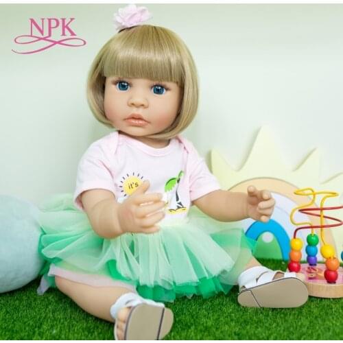 NPK 55CM blond hair original full body silicone bebe doll soft reborn toddler girl princess baby doll waterproof bath Doll