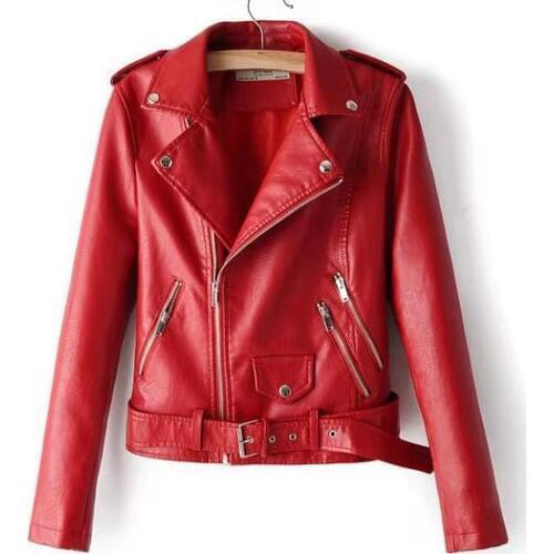 Spring Autumn Pu Leather Jacket Women Fashion Bright Colors Black Motorcycle Coat Short Faux Leather Biker Jacket Soft Female