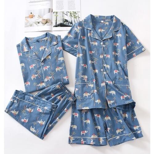 Summer new couple pajamas female cotton short-sleeved thin section comfortable mens suits home service short-sleeved shorts