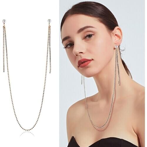 Fashion personality hanging neck one-piece body earrings rhinestone long necklace earrings jewelry