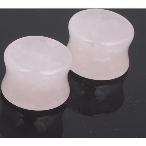 MODRSA 1Pair Organic Stone Ear Gauges Ear Expander Body Jewelry Pink Quartz Flesh Ear Plugs and Tunnels Tragus Piercing Oreja