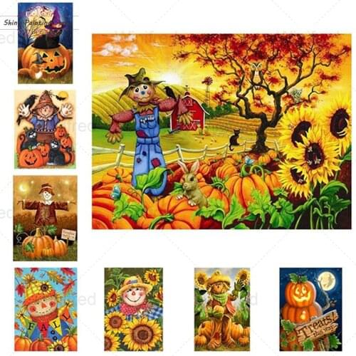 5D DIY Diamond Painting Pumpkin Scarecrow Sunflower Diamond Embroidery Cross Stitch Kit Halloween Holiday Gift Home Decoration
