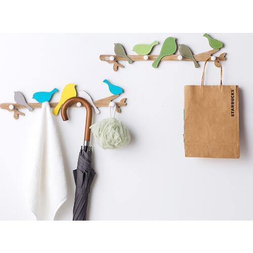 OTHERHOUSE Wall Hook Hanger Key Holder Hats Scarf Bag Key Storage Rack Shelf Coat Hanger Room Decoration 4Hooks Bird Shape