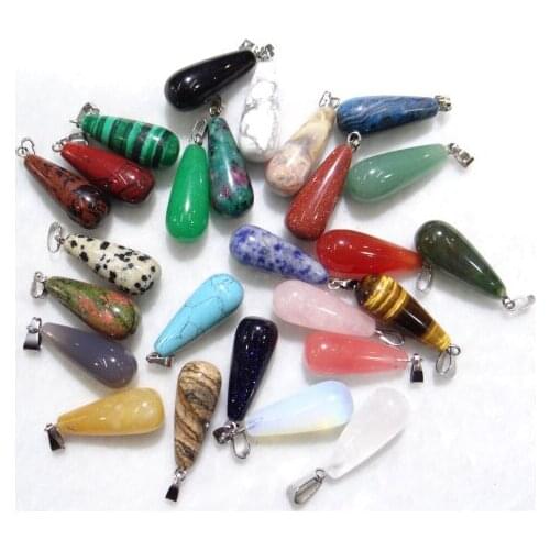 Natural Stone Quartz Crystal aventurine Turquoises Opal Water drops pendant for diy Jewelry making necklace Accessories 50pcs