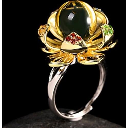 BOCAI New 100% Sold S925 Silver Jewelry fashionable, exaggerated Blue Amber Ring Turning Petals Charming Woman Ring