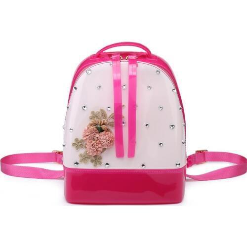 8082-1 New Fashion Exquisite Flower Jelly Bag female waterproof beach Bag Lady fashion Tide Diamonds PVC Backpack