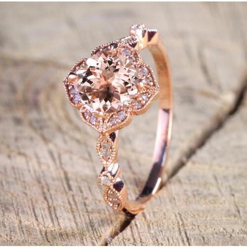 Pink Bradal rings Rose Gold Zircon Micro Inlay Princess Engagement Rings for Women Girls Gift Crystal Hot