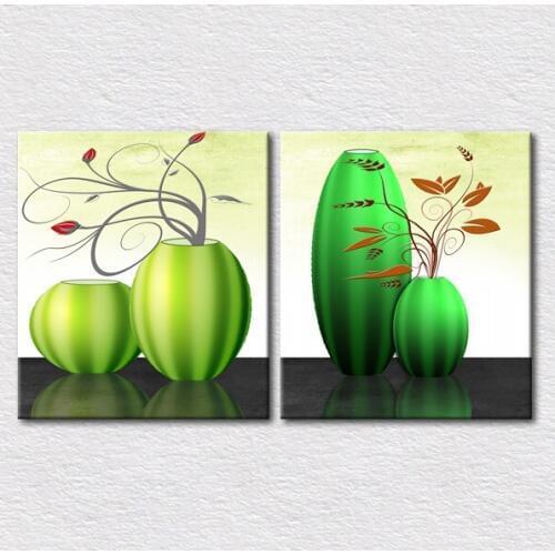 Canvas Print 2pcs set designs pictures flower in green vese with a fresh background wall decoration paintings for bedroom