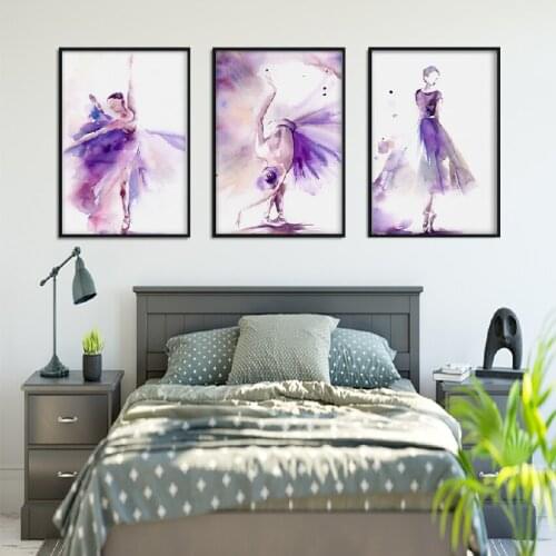 Nordic Posters and prints Watercolor Purple Beautiful Dancer Wall Pictures for Living Room Canvas Painting Home Decoration