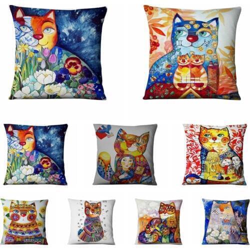 Cat Fairy Tale Watercolor Art Illustration Linen Cushion Decorative Pillow Home Decoration Pillow Almofadas Decorativa Para Sofa